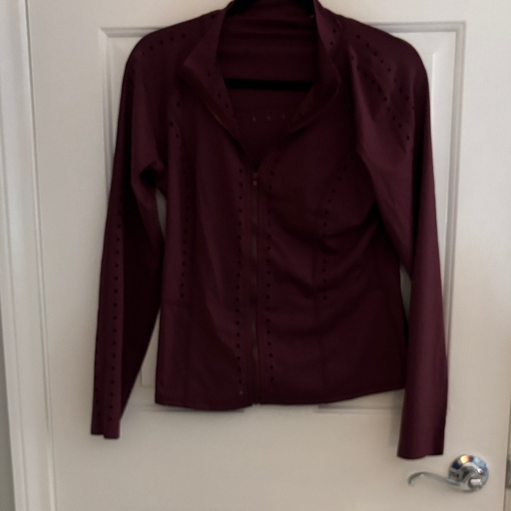 Perforated Zip-Up Jacket in Deep Burgundy